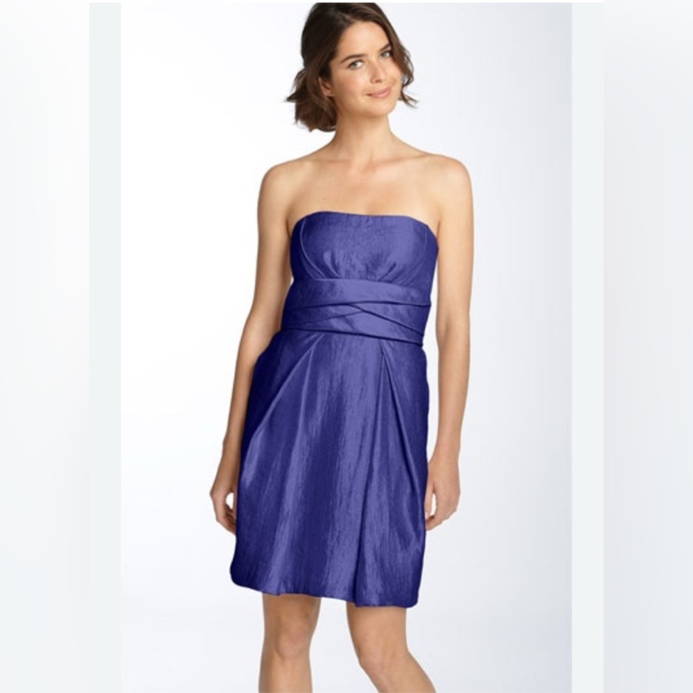 NWT‎ Max & Cleo Strapless Metallic Blue Satin Ruched Dress Size 14 Prom Cocktail